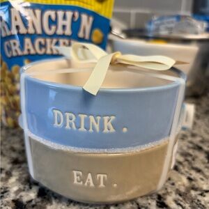 🐶 Rae Dunn Blue/Gray “Eat & Drink” Set